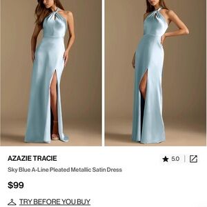 Azazie Tracie Sky Blue Satin Dress
